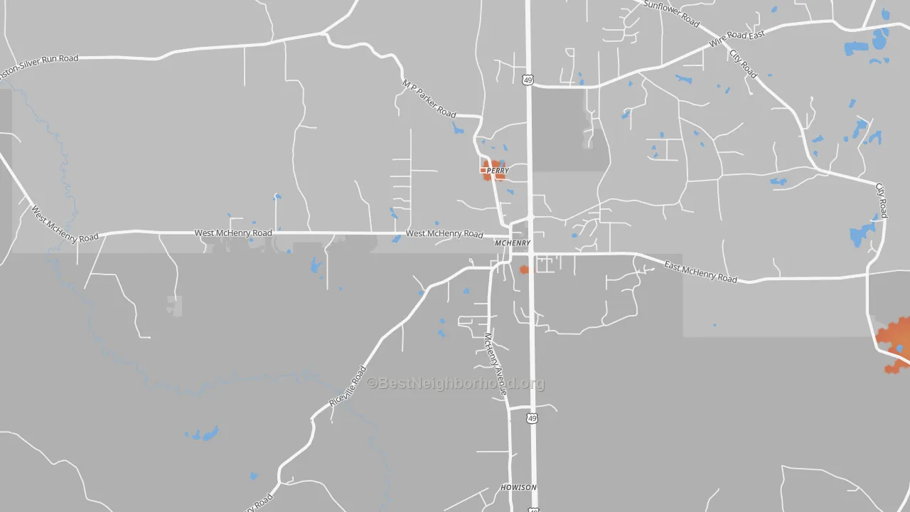 Bike Grade map of Mc Henry, MS
