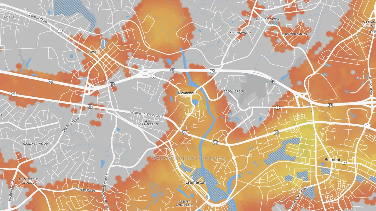 Bike Grade map of McAdenville, NC