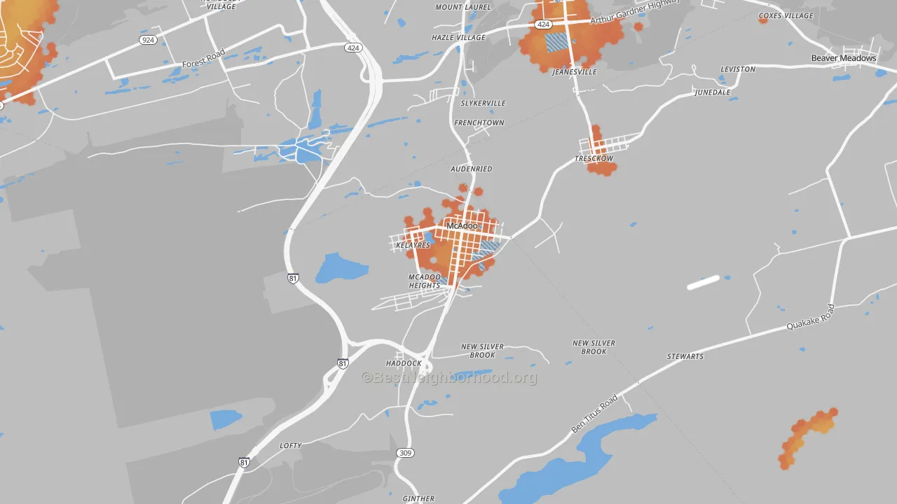Bike Grade map of Mcadoo, PA