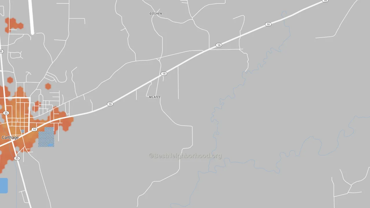 Bike Grade map of McAfee, MS