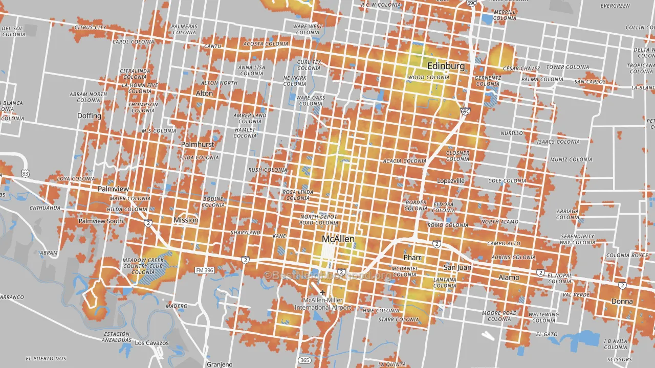 Bike Grade map of McAllen, TX