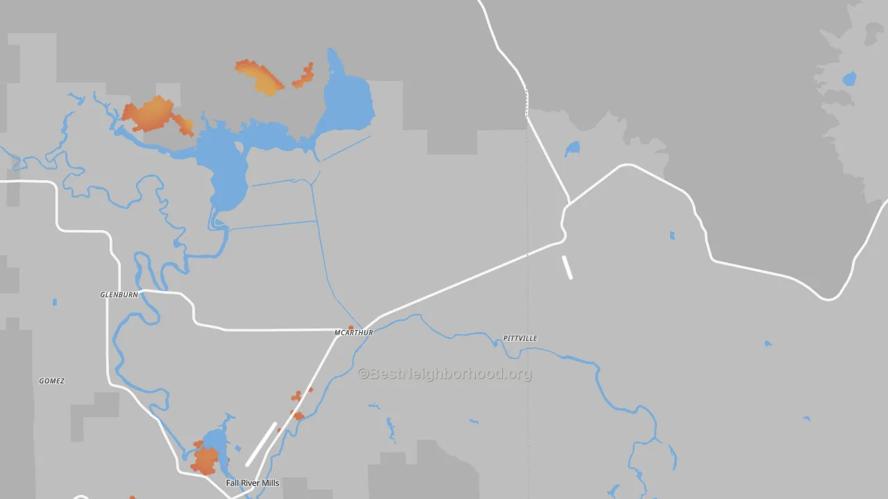 Bike Grade map of Mcarthur, CA