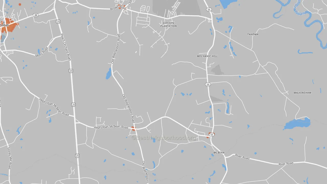 Bike Grade map of Mcbean, Hephzibah, GA