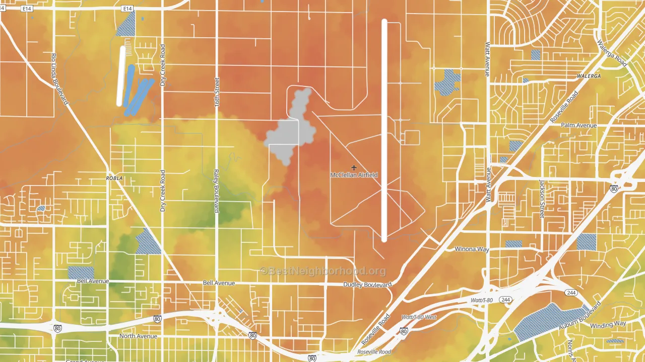 Bike Grade map of McClellan Park, CA