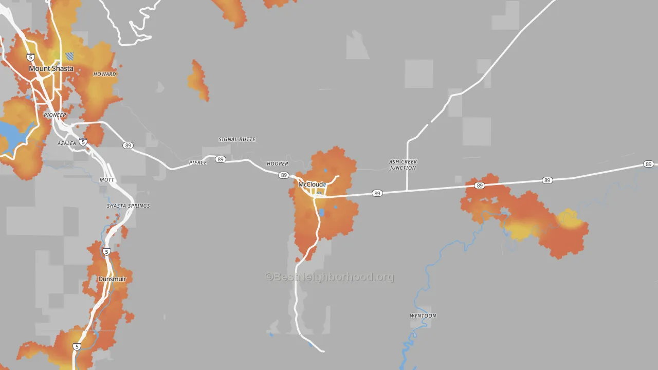 Bike Grade map of Mccloud, CA