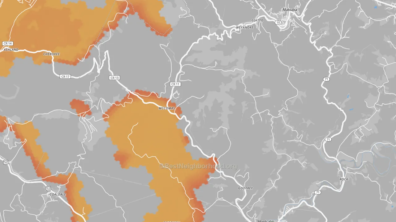 Bike Grade map of McComas, WV