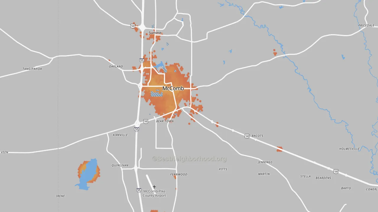 Bike Grade map of Mccomb, MS