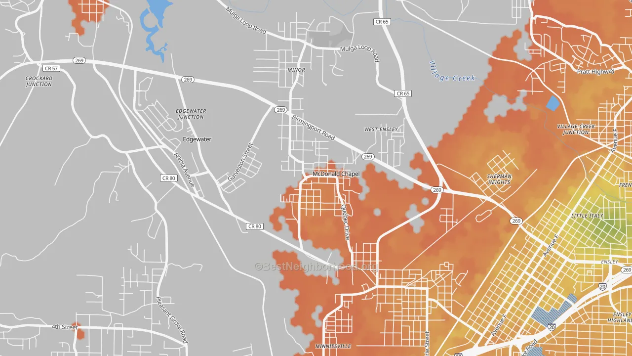 Bike Grade map of McDonald Chapel, AL