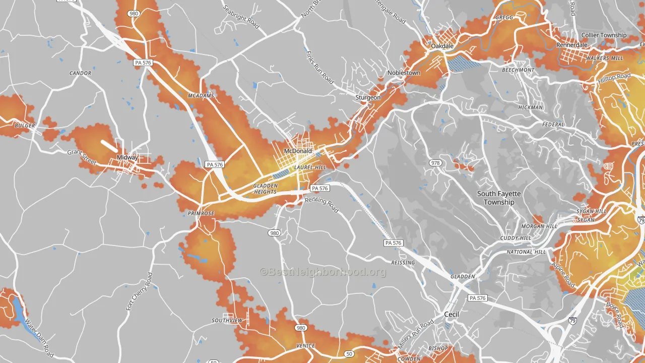Bike Grade map of Mcdonald, PA