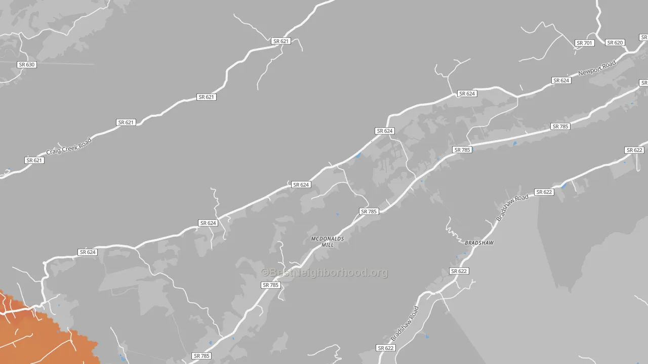 Bike Grade map of McDonalds Mill, VA