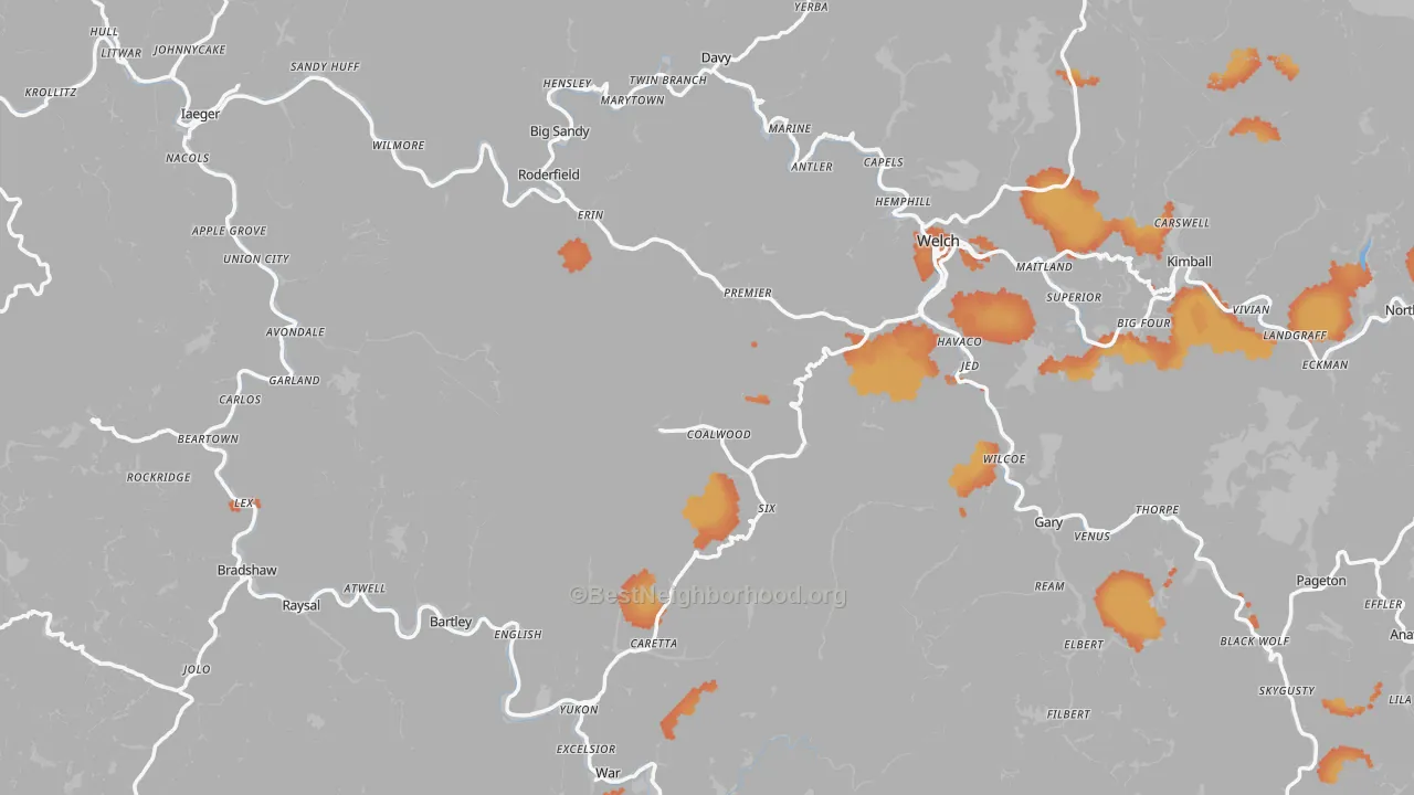 Bike Grade map of McDowell County, WV