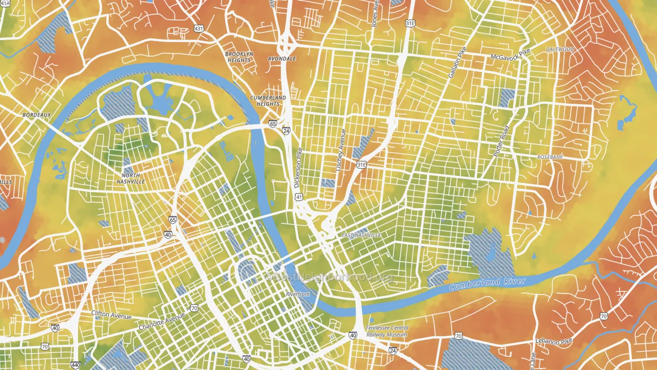 Bike Grade map of McFerrin Park, Nashville, TN