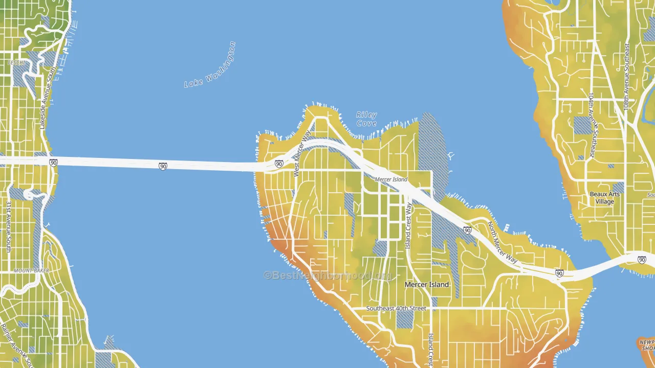 Bike Grade map of McGilvra, Mercer Island, WA
