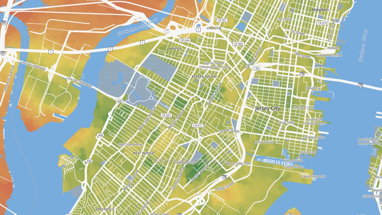 Bike Grade map of McGinley Square, Jersey City, NJ