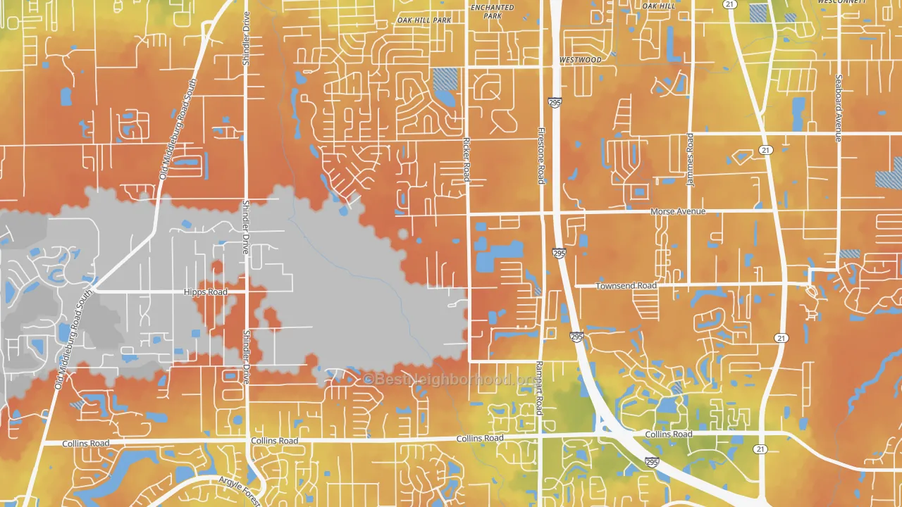 Bike Grade map of McGirts Creek, Jacksonville, FL