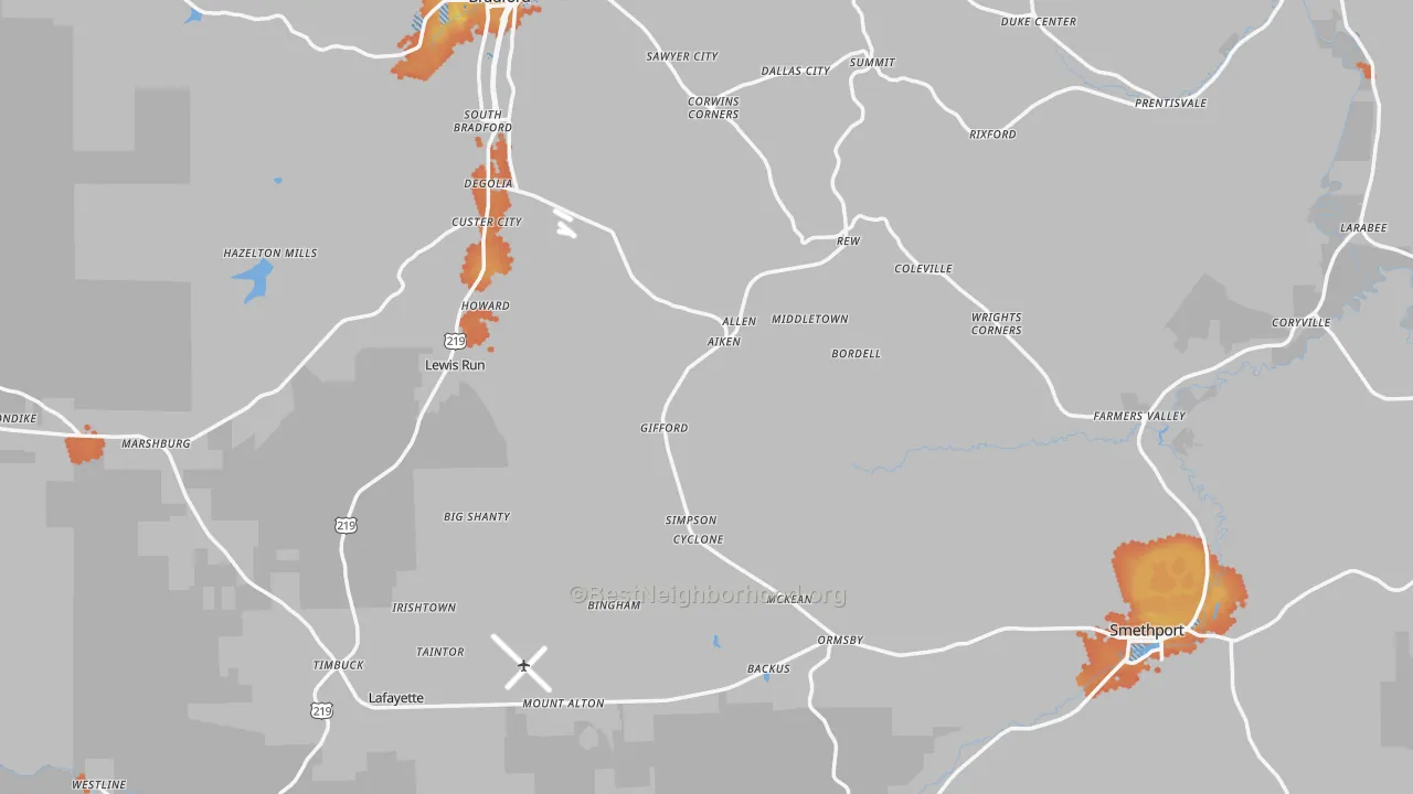 Bike Grade map of McKean County, PA