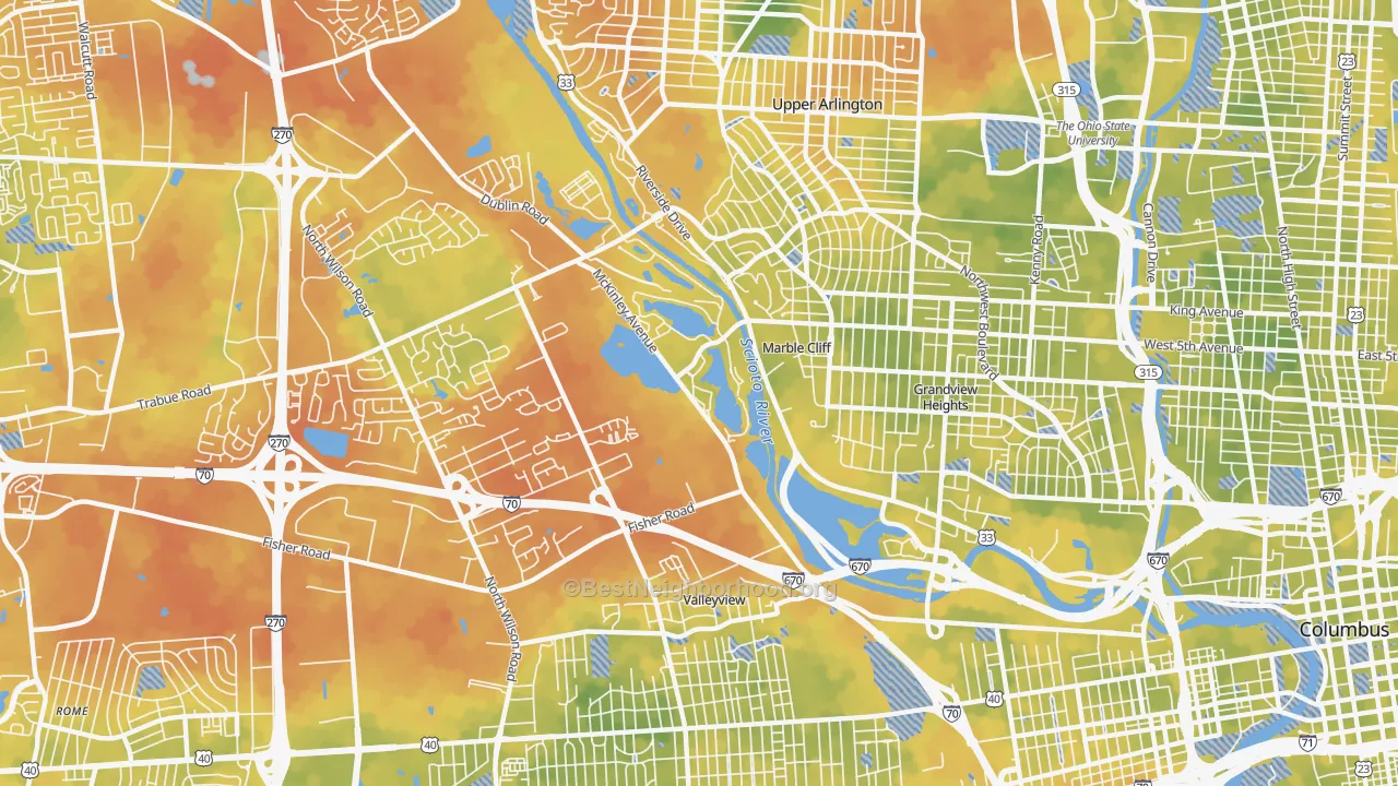 Bike Grade map of McKinley Avenue Corridor, Columbus, OH