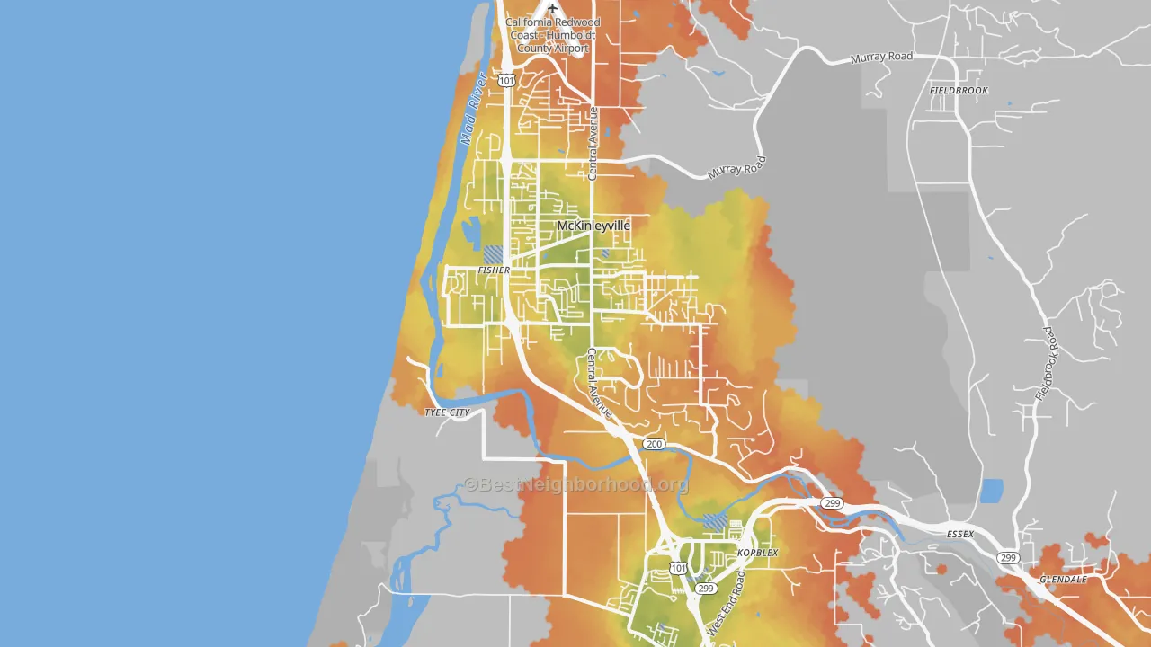 Bike Grade map of Mckinleyville, CA