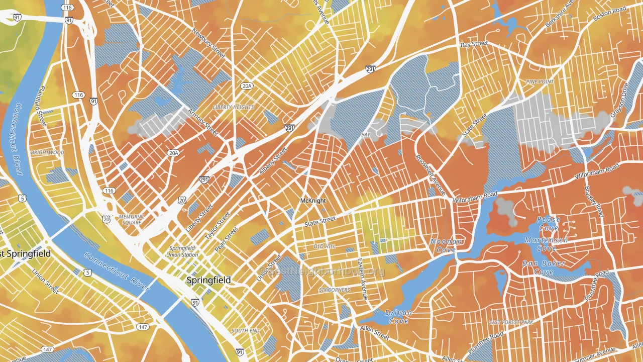 Bike Grade map of McKnight, Springfield, MA