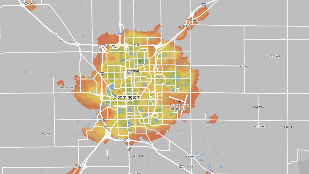 Bike Grade map of McLean County, IL