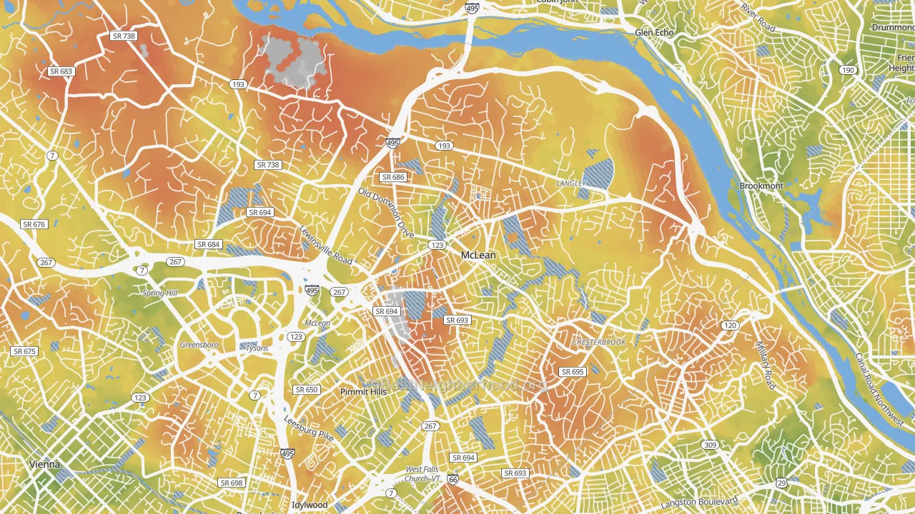 Bike Grade map of McLean, VA