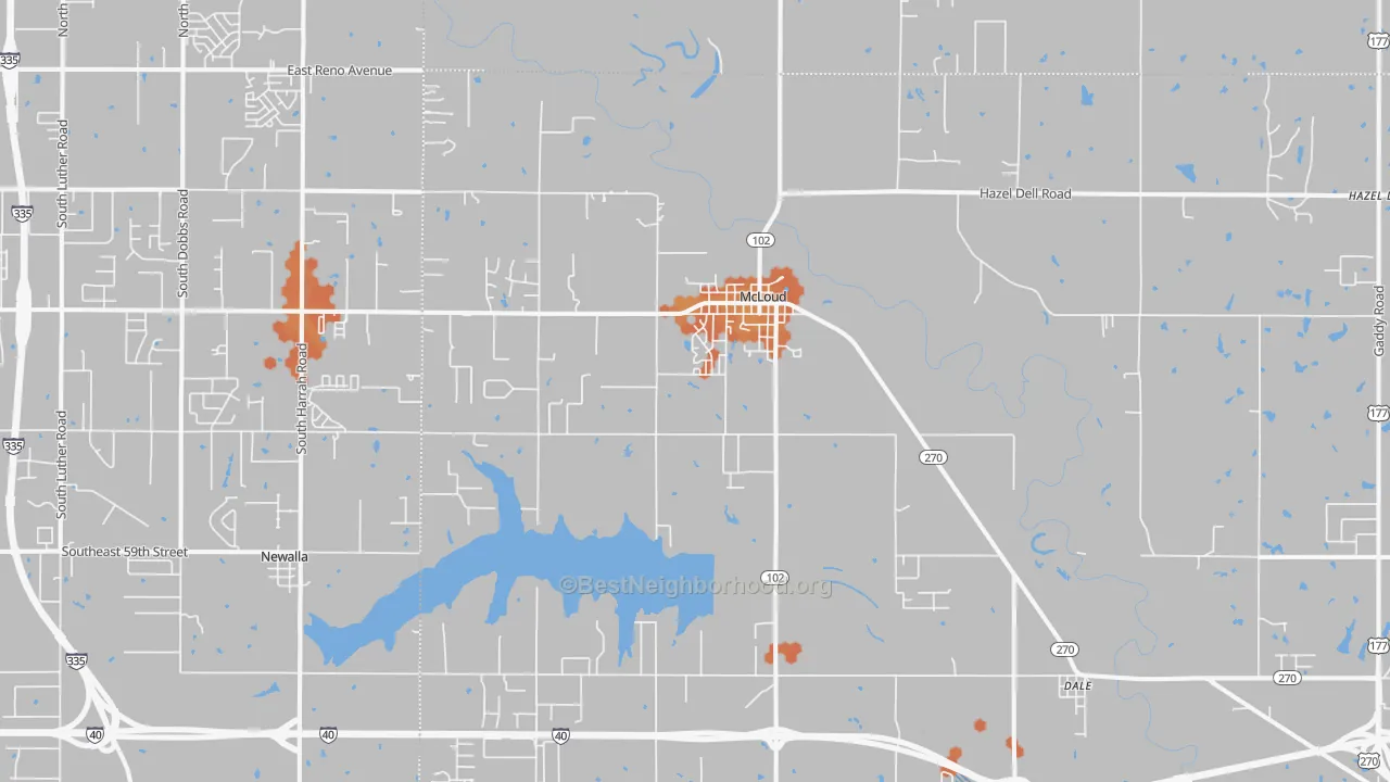 Bike Grade map of Mcloud, OK