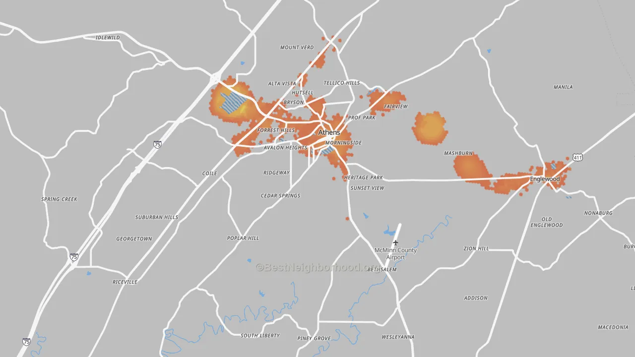 Bike Grade map of McMinn County, TN