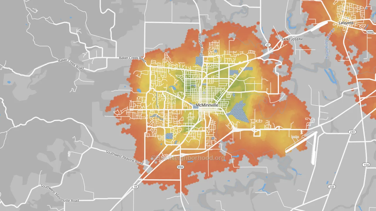 Bike Grade map of Mcminnville, OR