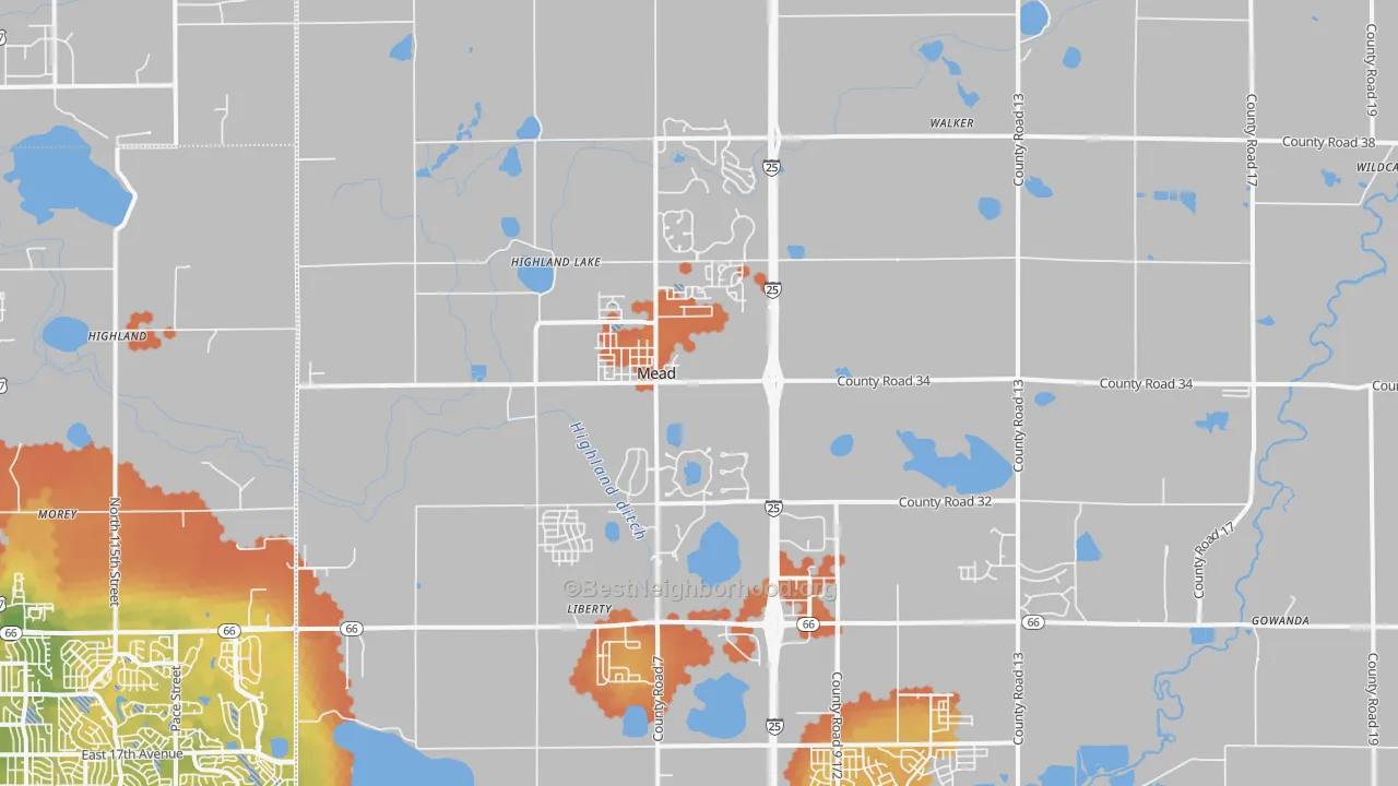 Bike Grade map of Mead, CO