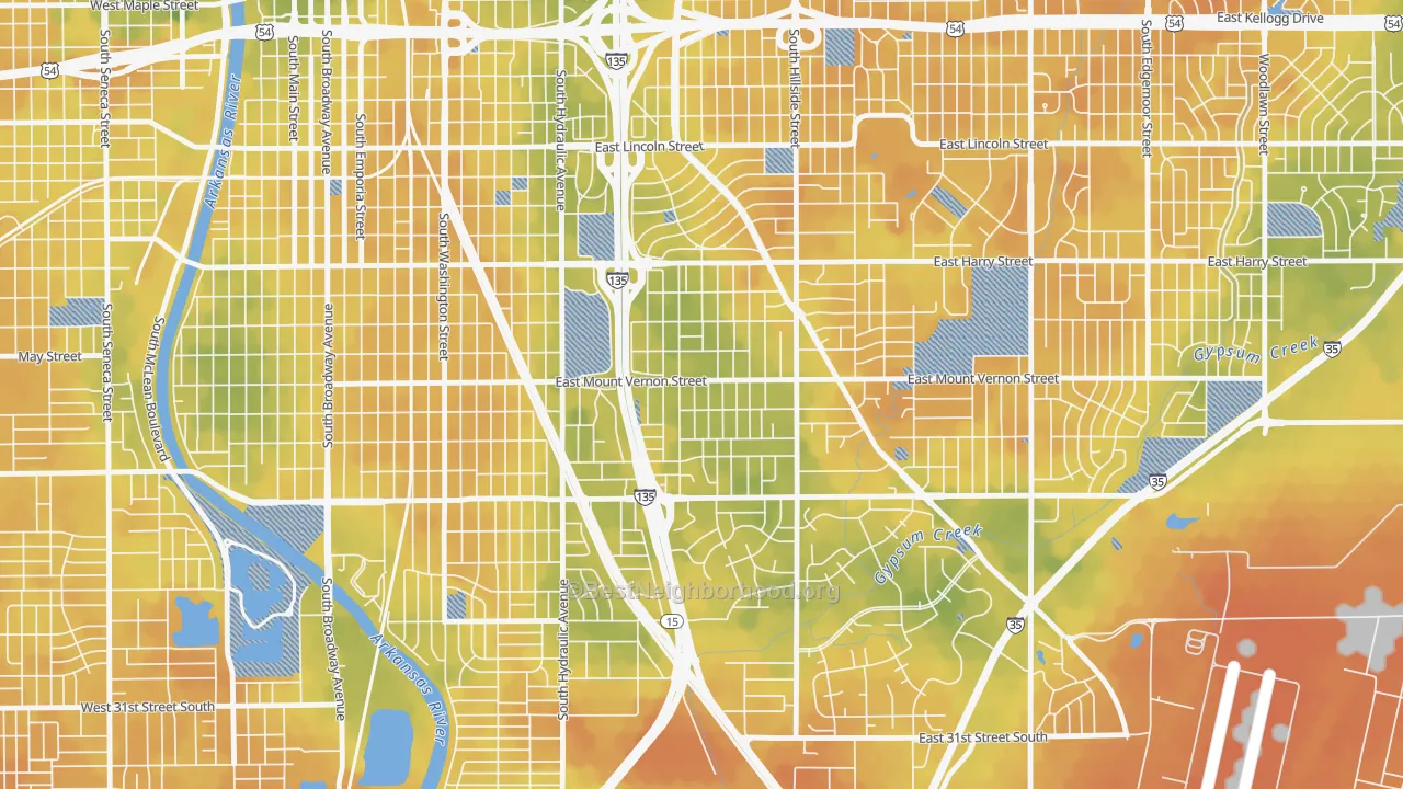 Bike Grade map of Mead, Wichita, KS
