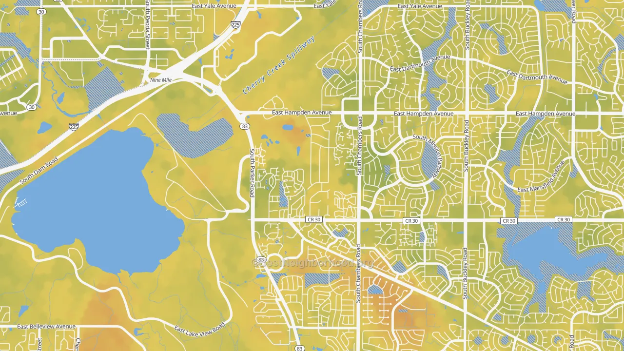 Bike Grade map of Meadow Hills, Aurora, CO