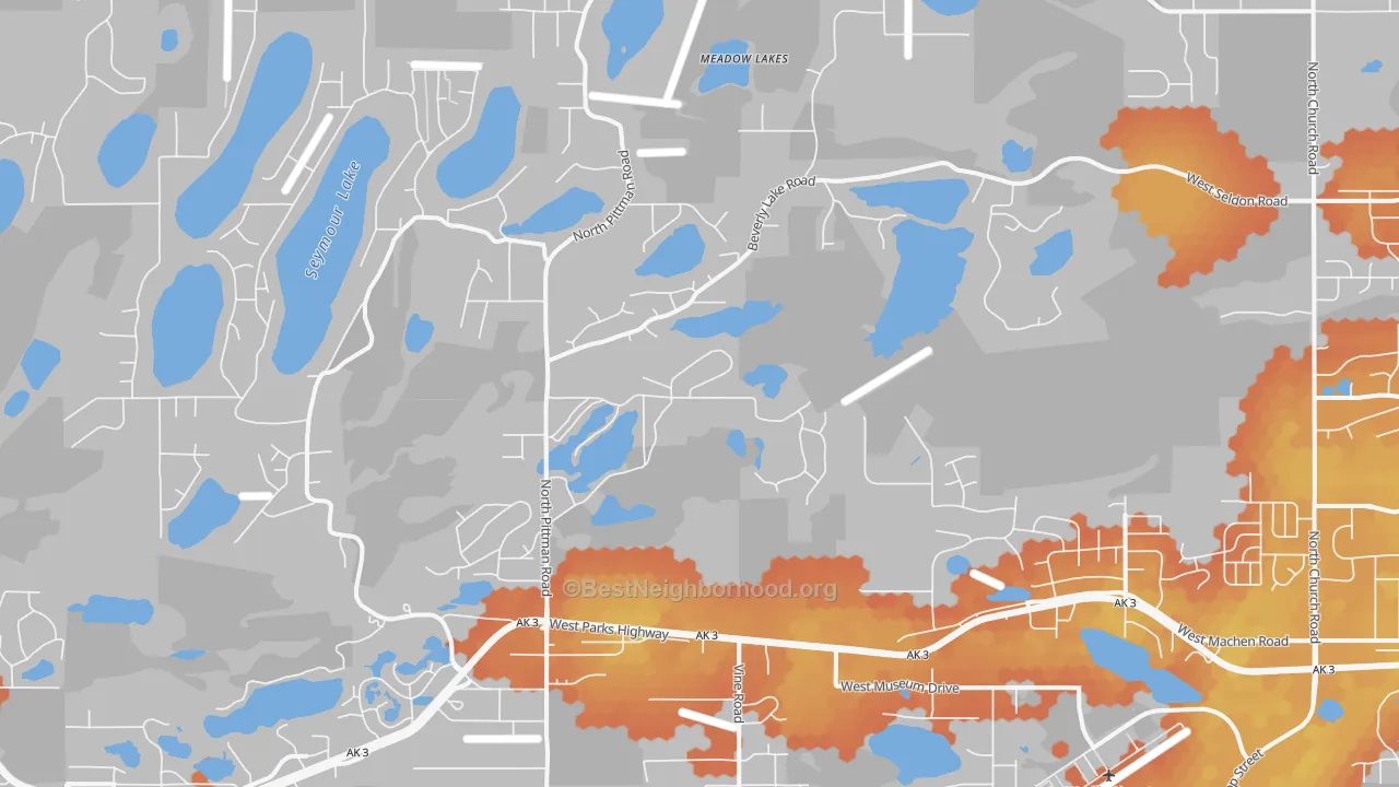 Bike Grade map of Meadow Lakes, AK