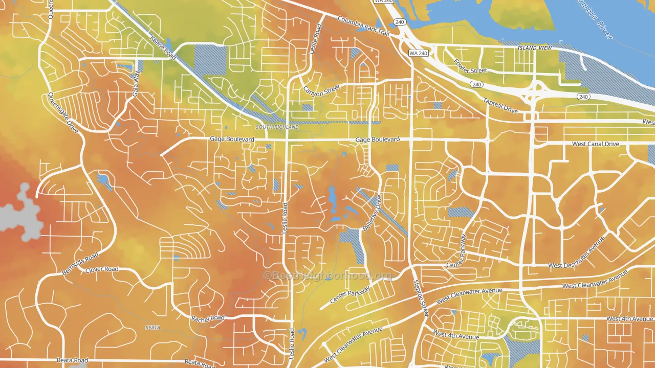 Bike Grade map of Meadow Springs, Richland, WA