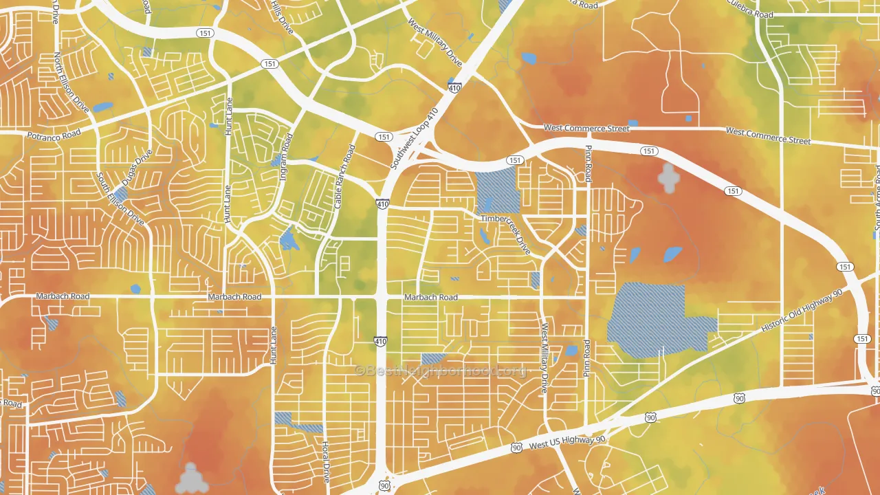 Bike Grade map of Meadow Village, San Antonio, TX