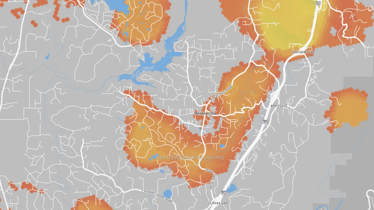 Bike Grade map of Meadow Vista, CA