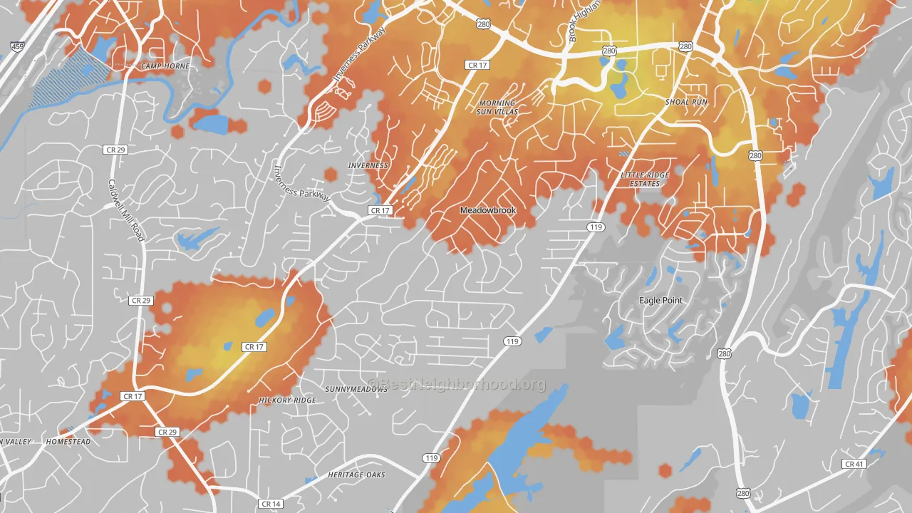 Bike Grade map of Meadowbrook, AL