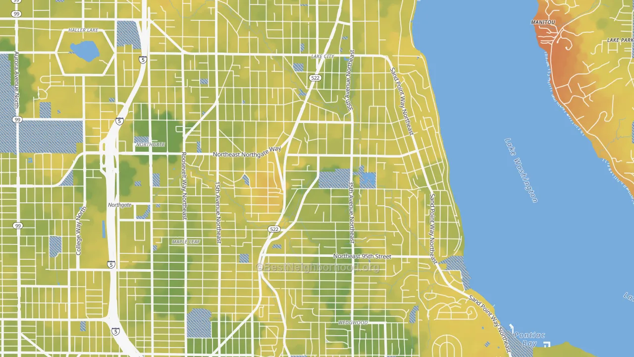 Bike Grade map of Meadowbrook, Seattle, WA