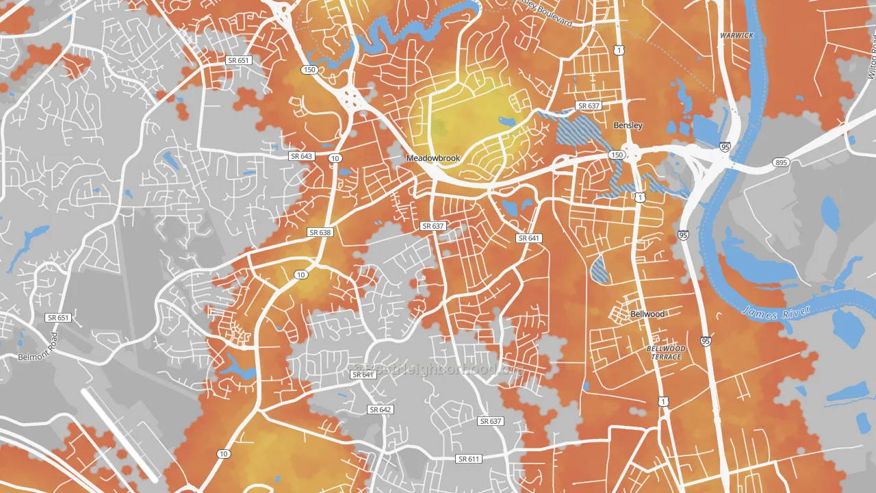 Bike Grade map of Meadowbrook, VA
