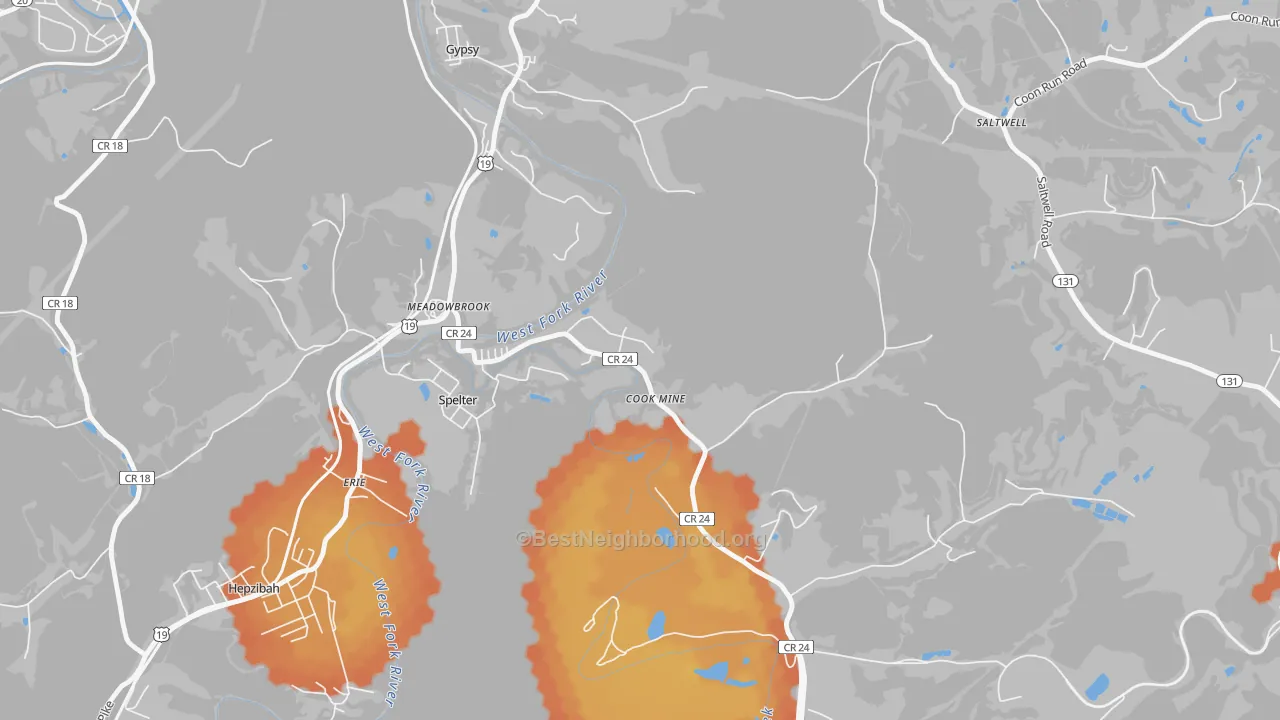 Bike Grade map of Meadowbrook, WV
