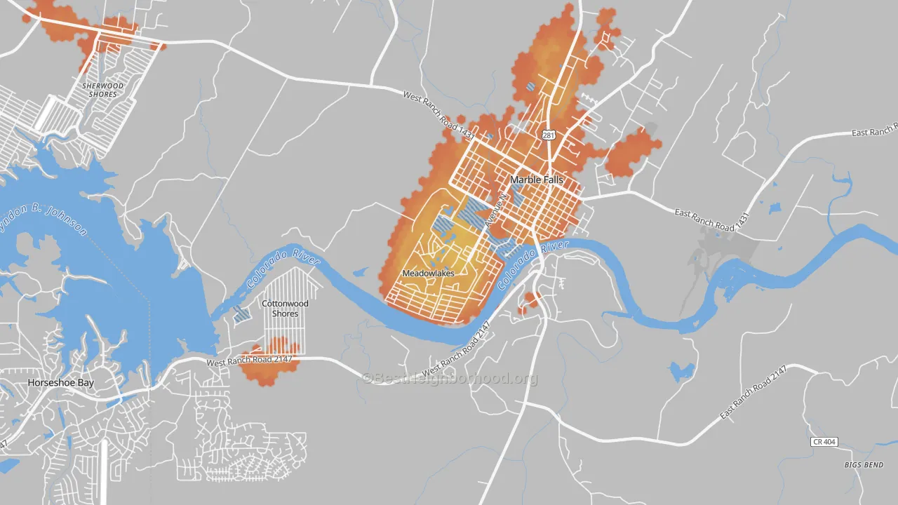 Bike Grade map of Meadowlakes, TX