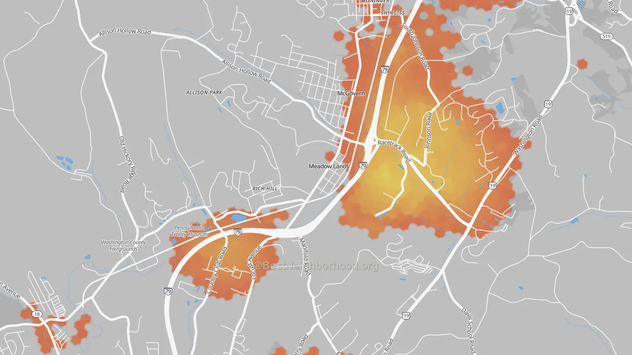 Bike Grade map of Meadowlands, PA