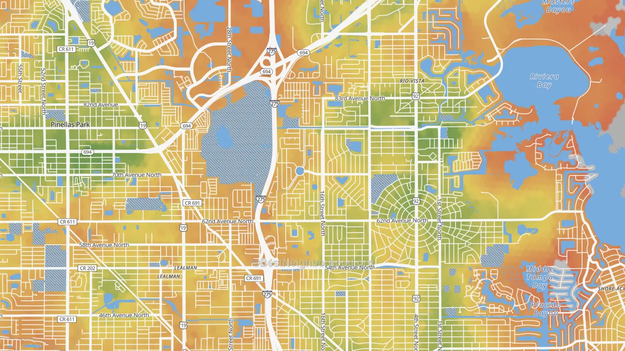 Bike Grade map of Meadowlawn, St. Petersburg, FL