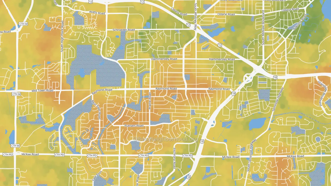 Bike Grade map of Meadowood, Madison, WI