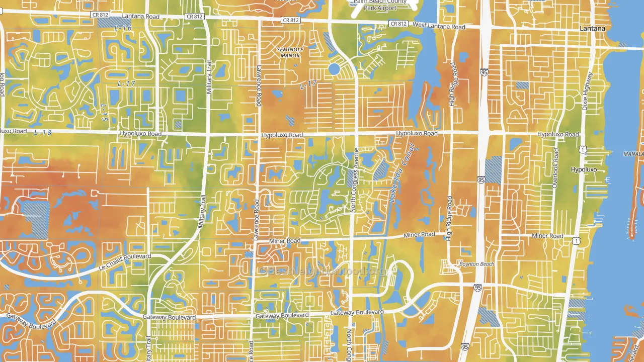 Bike Grade map of Meadows, Boynton Beach, FL