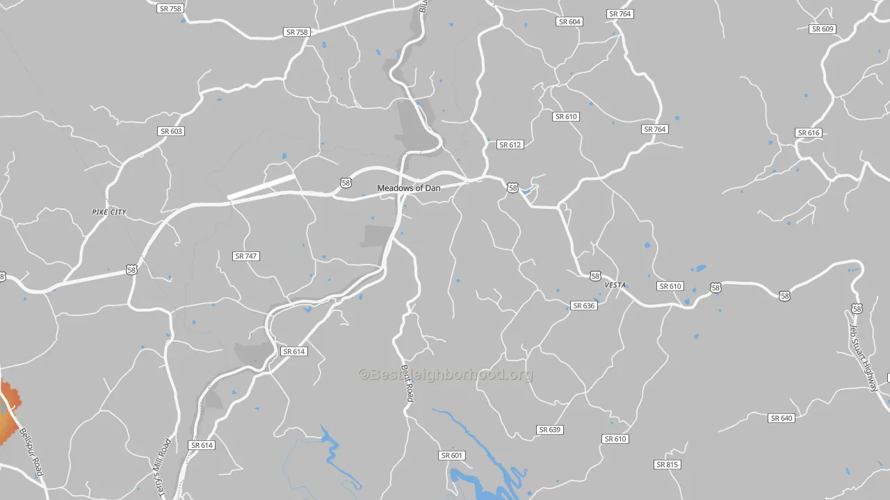 Bike Grade map of Meadows Of Dan, VA