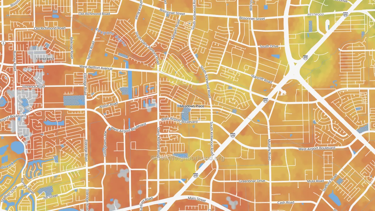 Bike Grade map of Meadows Place, TX
