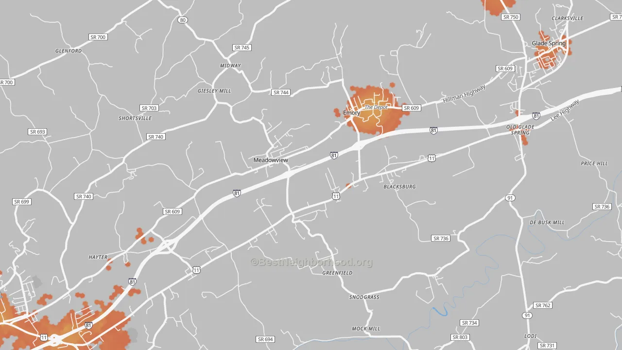 Bike Grade map of Meadowview, VA