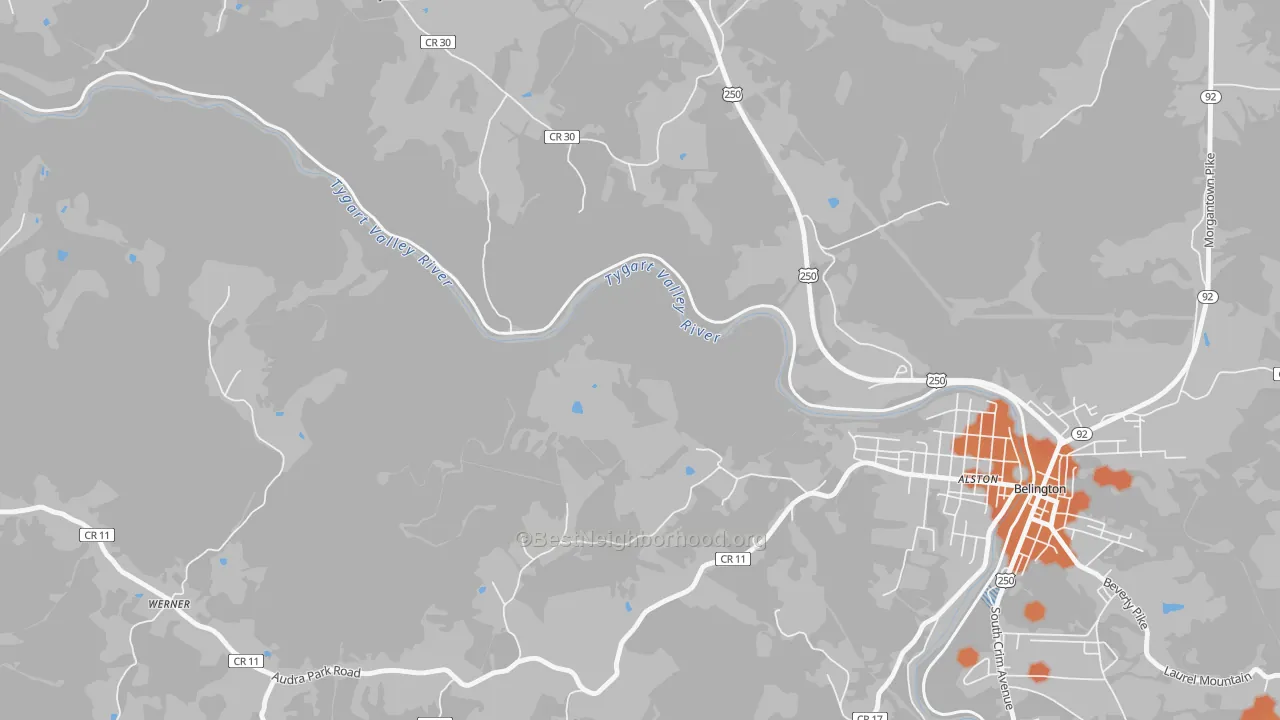 Bike Grade map of Meadowville, WV