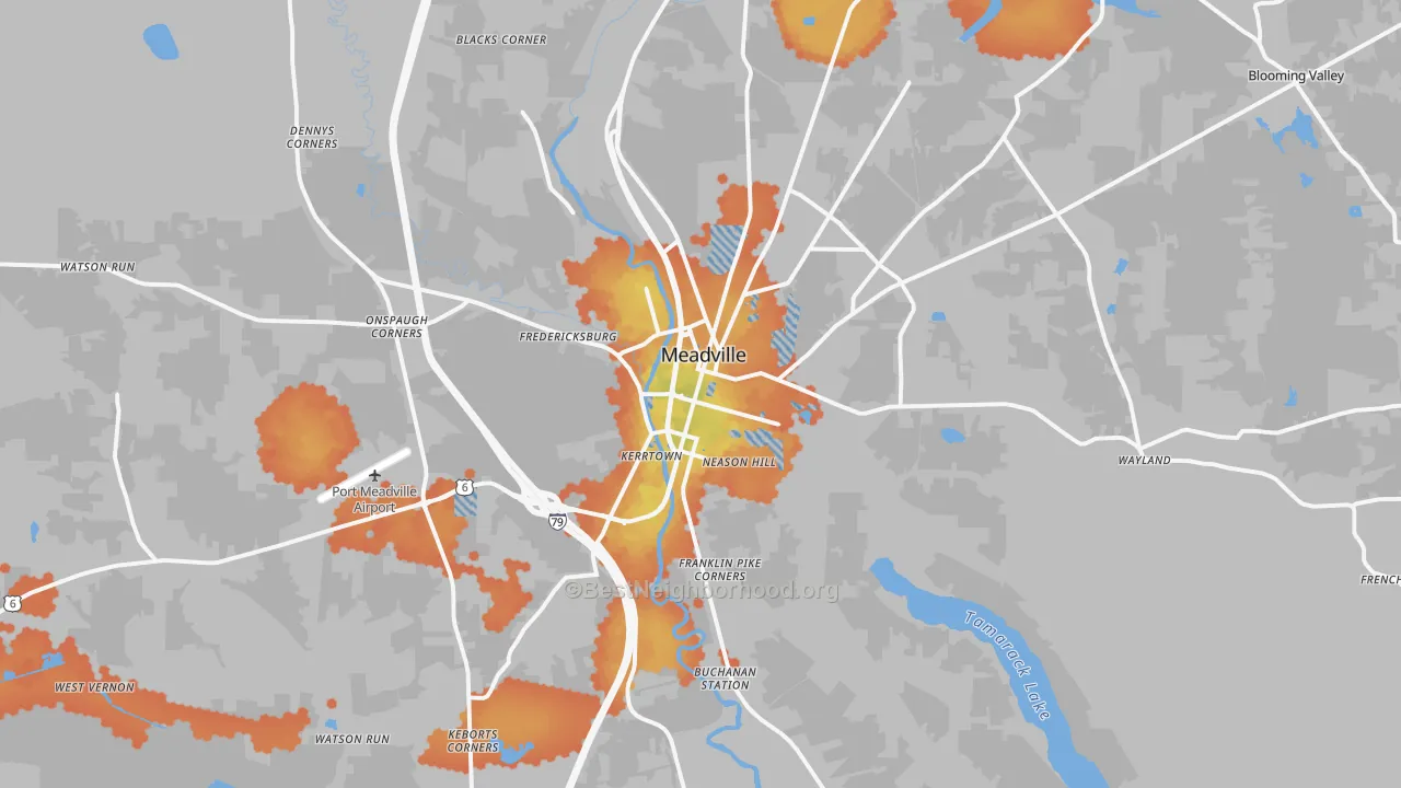 Bike Grade map of Meadville, PA
