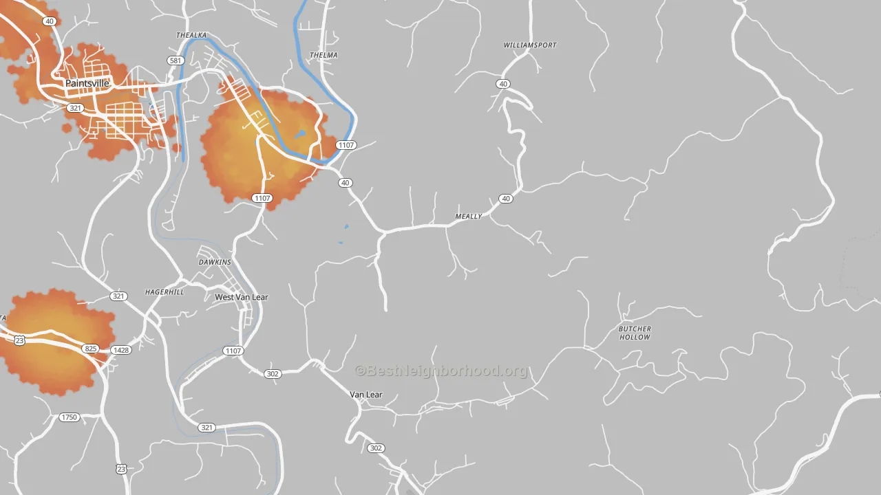 Bike Grade map of Meally, KY